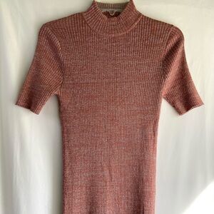 Forever 21 Metallic Ribbed Knit Adobe Red Silver Speckled Close Bodied Dress